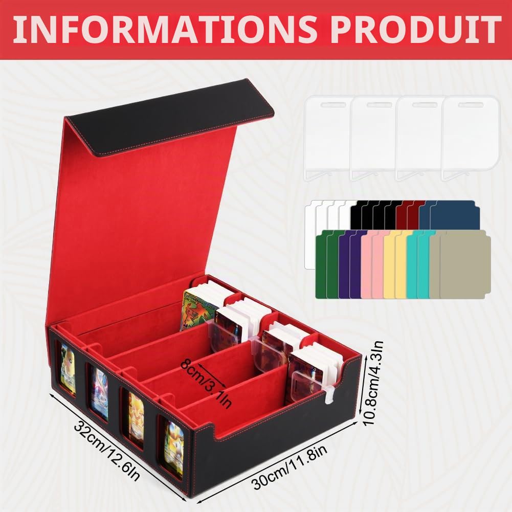 Aolso boîtes de Rangement pour Cartes à Collectionner, Deck Box pour Cartes Magic The Gathering, Cartes à Collectionner Boîte 3000+ Cartes Simples, Game Card Deck Case Box(Noir avec Rouge)