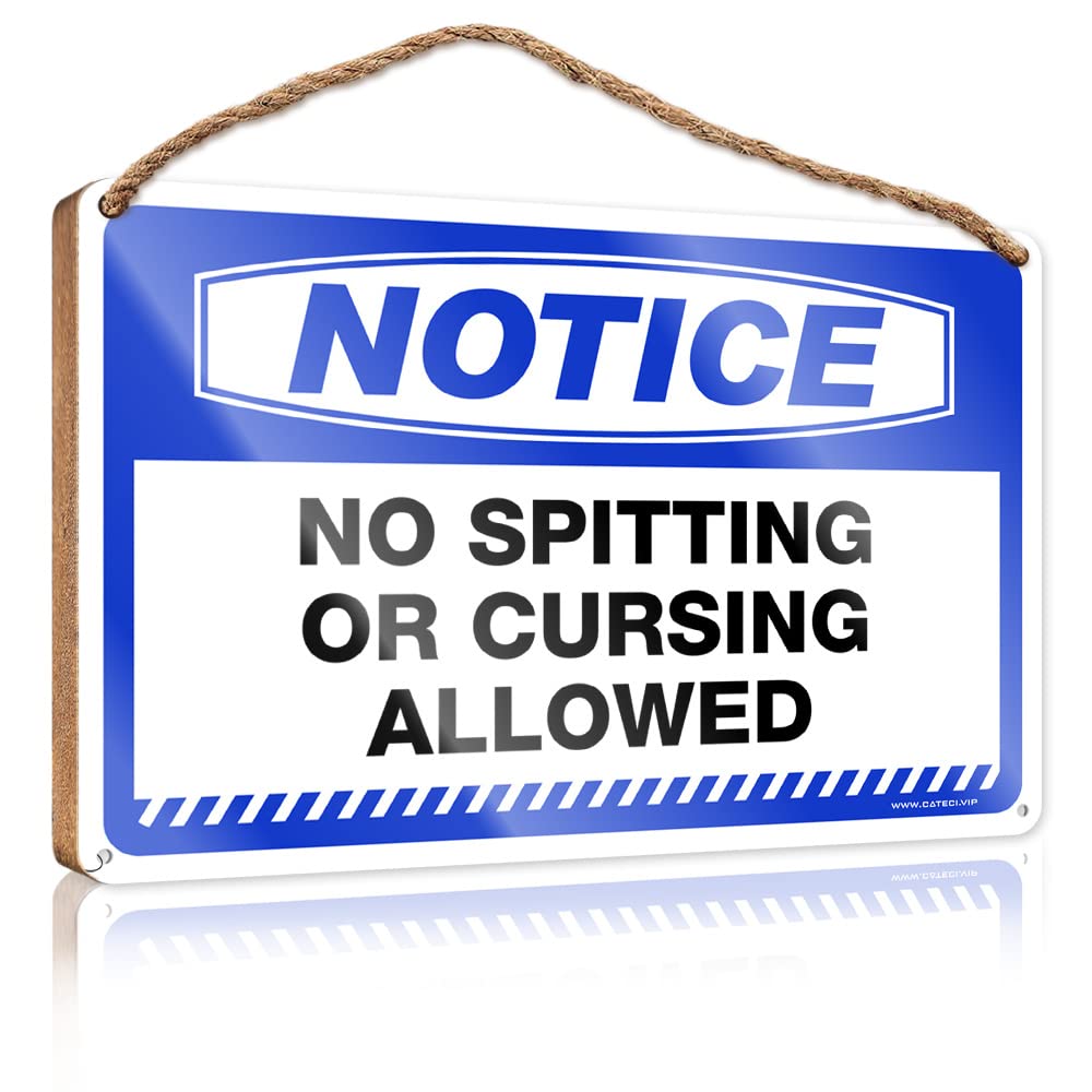 DTHA Funny Sign Decor Notice No Spitting Or Cursing Allowed Wooden Sign Fall Porch Sign Spring Decor(23X35CM)