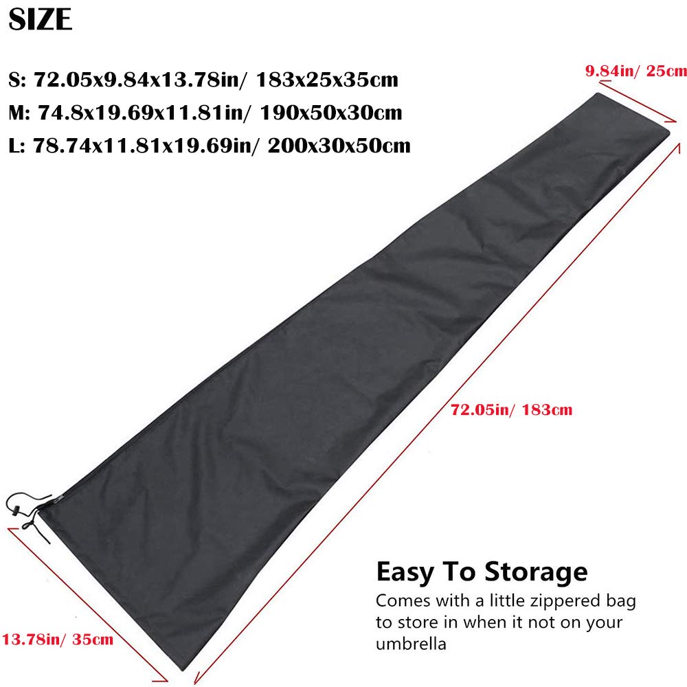UCARE Patio Parasol Cover with Zipper Waterproof 210D Garden Umbrella Cover UV Resistant Cantilever Parasol Protective Covers for Outdoor Garden Beach Umbrellas (S: 72.05x9.84x13.78in/ 183x25x35cm)