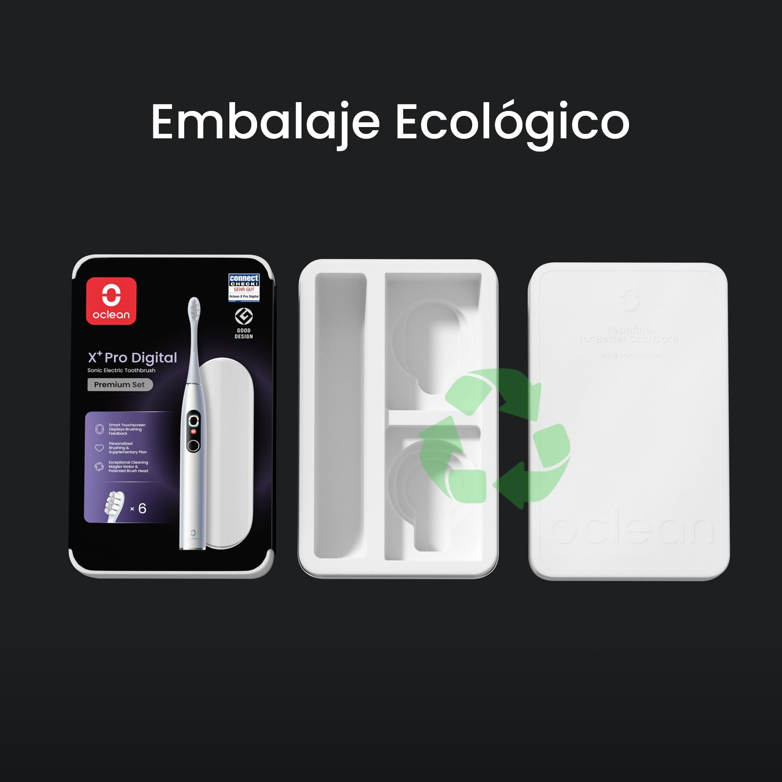 Oclean Cepillo electrico sónico X Series Pro Digital Travel Set, 6 Cabezales, Estuche de viaje, Pantalla táctil inteligente, 3 Modos, Función de cepillado suplementario, 30 días, IPX7, Plateado