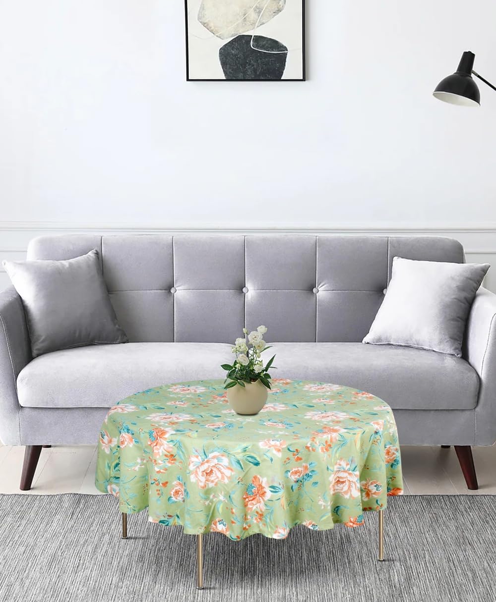 Stylista Cotton Round Center Table Cover ( WxL 30x30 ) in Inches - Floral Multicolor on Greenish Base-picture-20