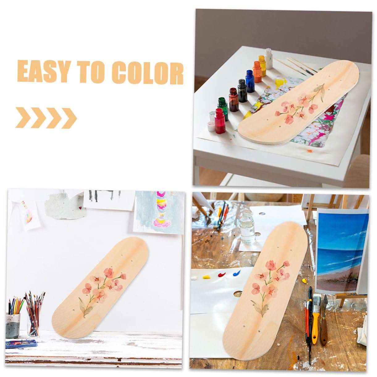 Cabilock Planche de Skateboard en Bois Brut 60 Cm Double Face 2 Pièces pour Bricolage Graffiti DIY, Surface Personnalisable, Skateboards Garçon et Filles Créatifs, Présent Artistique Plein