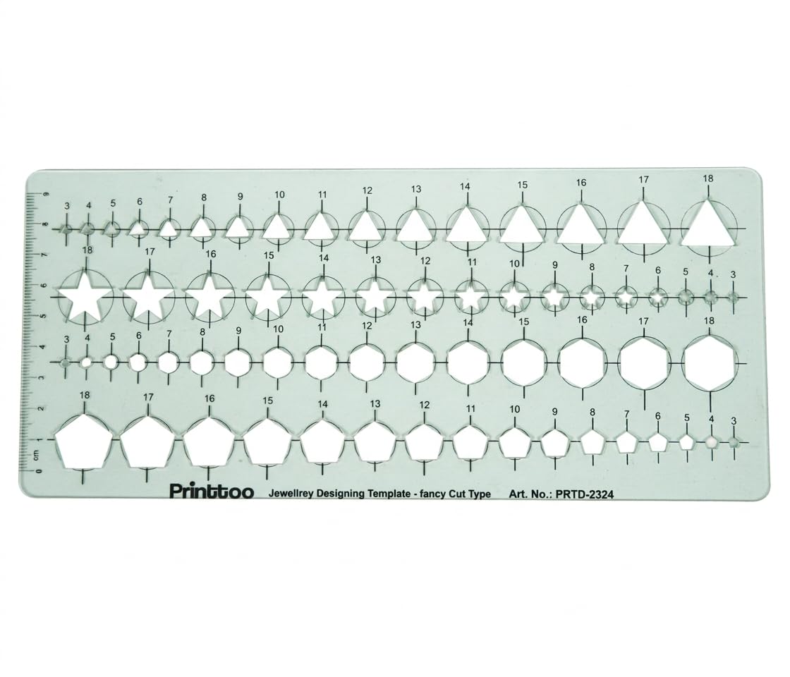 Printtoo Fancy Cut Jewellery Designing Template Ruler for Stone Sketching, Jewelry Drafting Stencil with Triangle Star Hexagon Pentagon Shape Guides, Reusable 2mm Plastic Drawing Tool for Designers — image 1