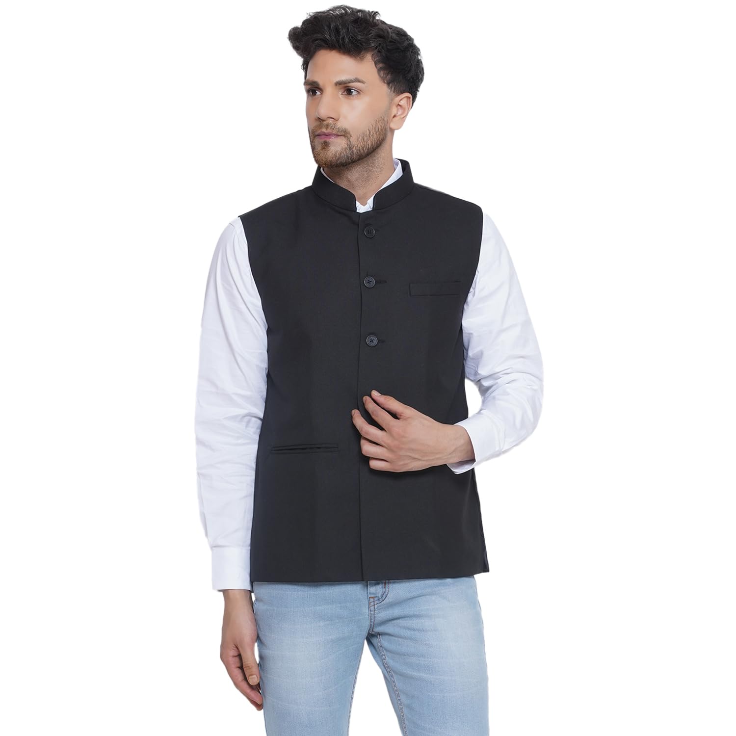veera paridhaan Solid Slub Nehru Jacket for Men (Black)-picture-54