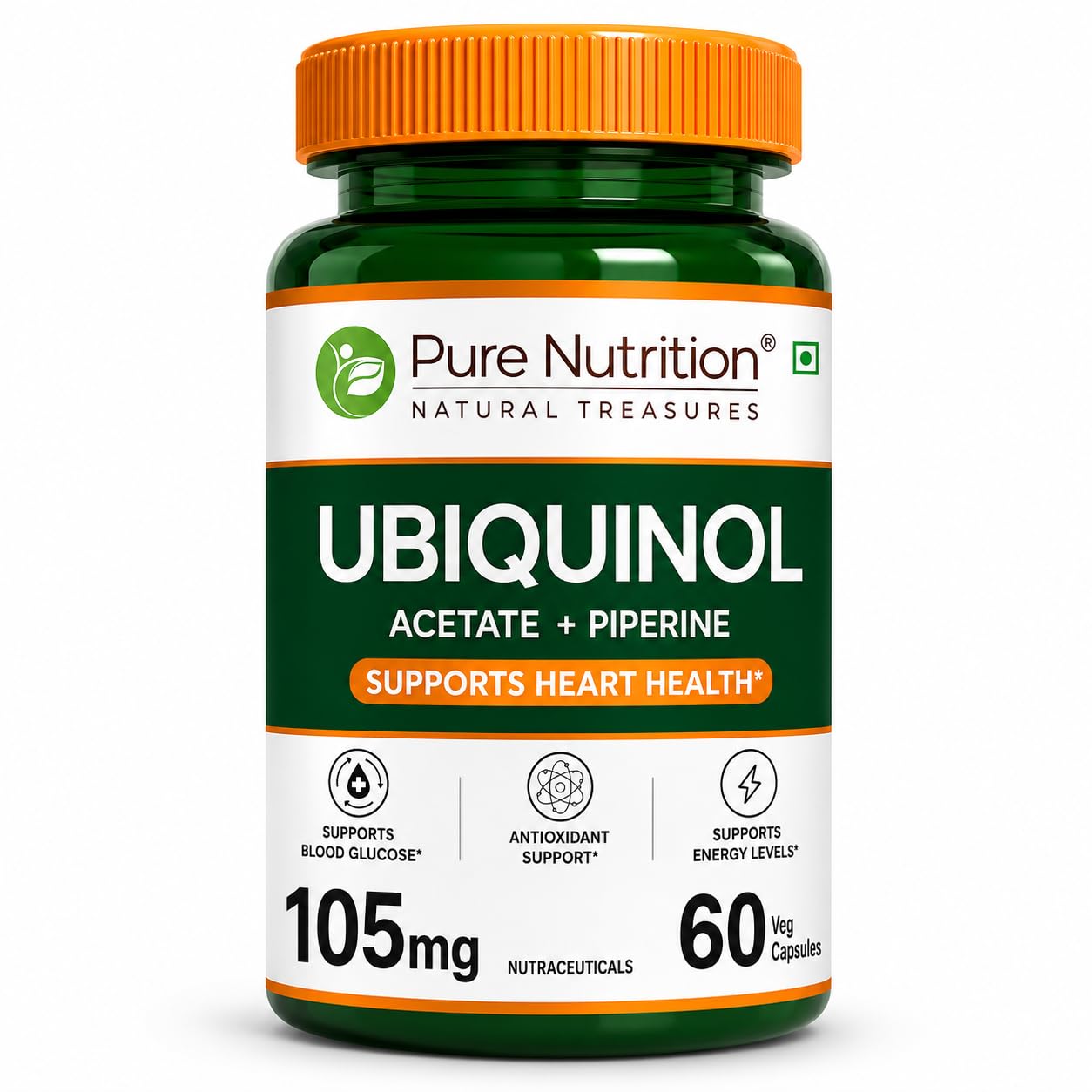 Pure Nutrition Ubiquinol Acetate (105mg) with Piperine – 60 Veg Capsules | Supports Energy, Heart & Vascular Health | Antioxidant & Blood Sugar Support | High Absorption CoQ10 Supplement-image-6