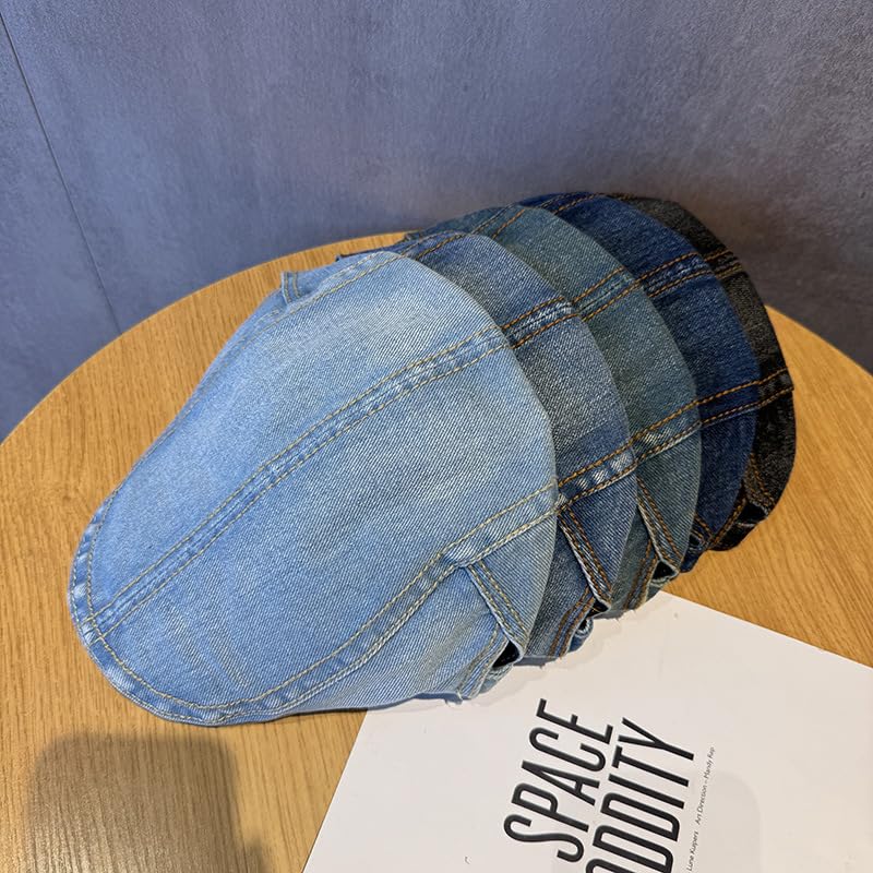 Image of Quanhaigou Unisex Denim Newsboy Hats Flat Ivy Gatsby Cabbie Driving Berets Hat Cotton Dad Cap for Men Women