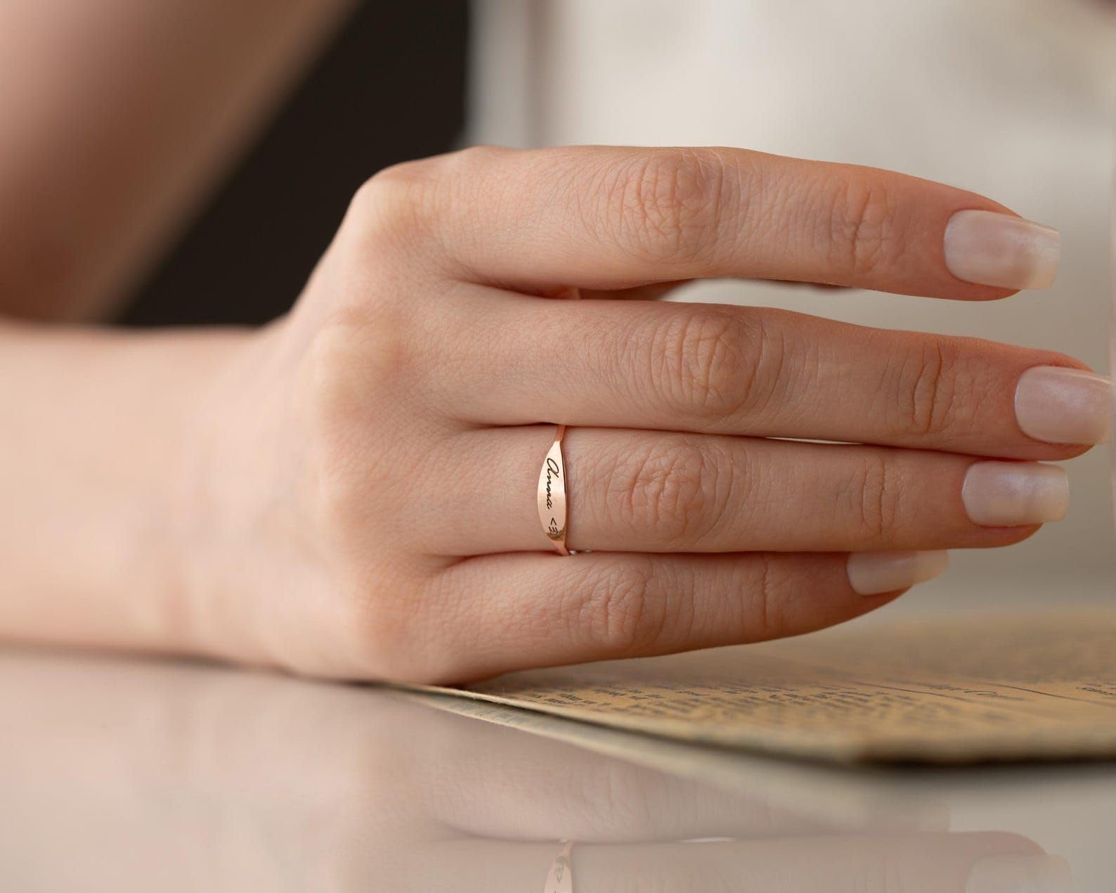Sterlingsilber 925 Namensring individuell Gravur Datum Erinnerung filigran Schmuck zum Jubiläum