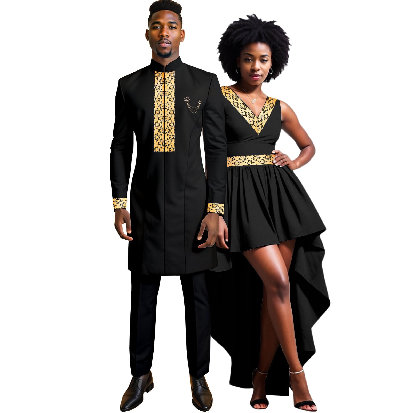 African Clothes for Couple Men s Embroidery Blazer and Pants 2 Piece Set Women s Match Color Midi