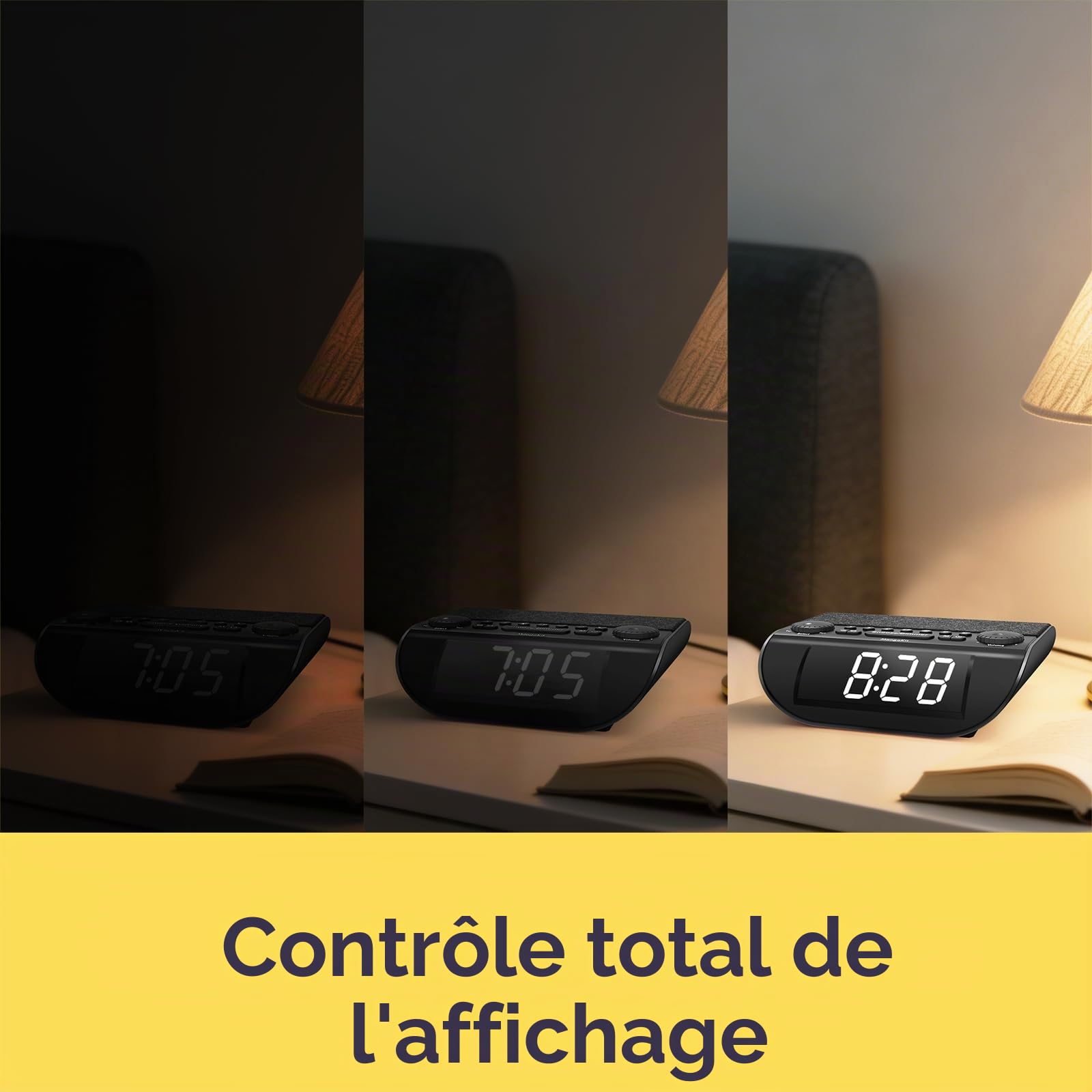 UP-Pro Dab/Dab+ Radio Réveil avec Bluetooth et FM,Bruit Blanc | 90dB Double Alarme,Snooze,Grand écran réglable, haut-parleurs stéréo, Minuterie Sommeil, ASA, EQ, DAB&FM Présélections, Noir