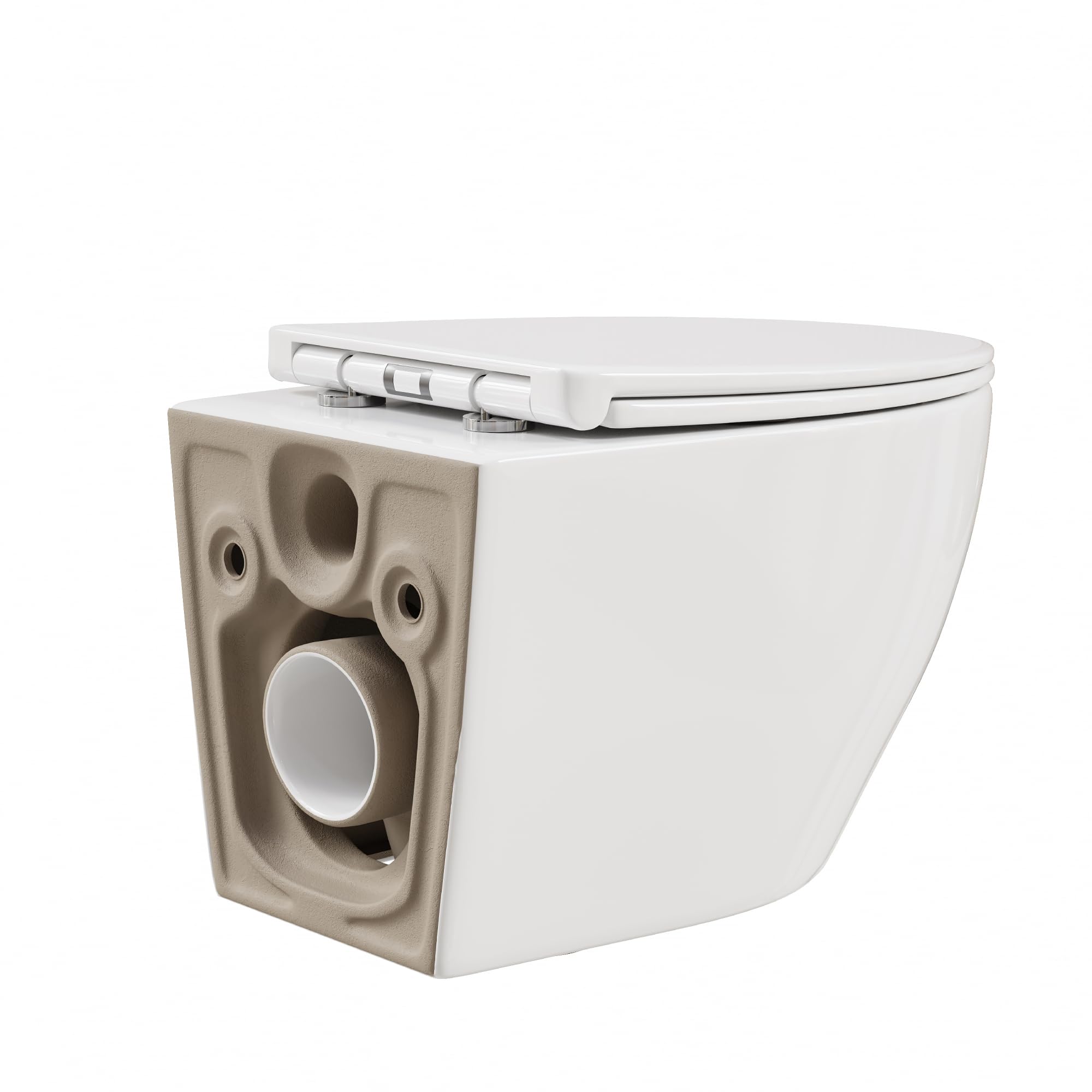 Cuvette WC Suspendu Blanc Toilette, Lunette WC avec Fermeture en Douceur Forme O, Cuvette Toilette Compact Design