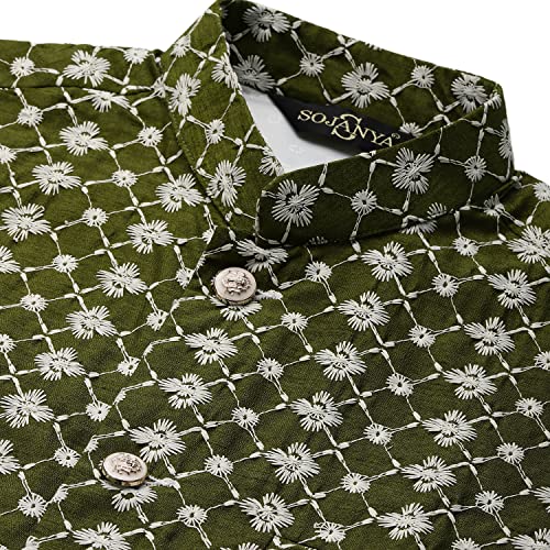 Image of SOJANYA (Since 1958 Men's Silk Blend Light Green Kurta & Nehrujacket with White Pyjama Combo