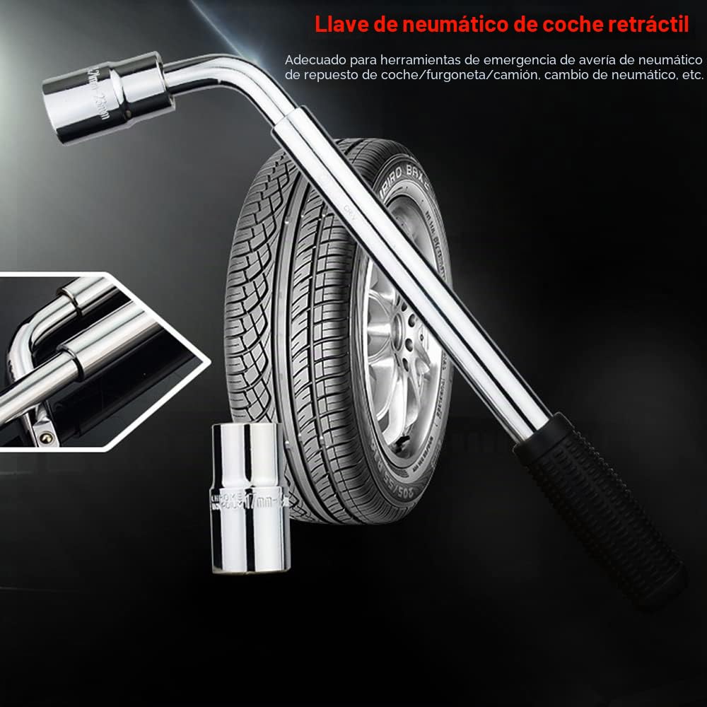 Llave De ReparacióN De NeumáTicos De Coche, Llave De Tuercas TelescóPica Con Dados EstáNdar De 17/19mm Y 21/23mm, Antideslizante, Para Coche / Furgoneta / CamióN Desglose De NeumáTicos De Emergencia