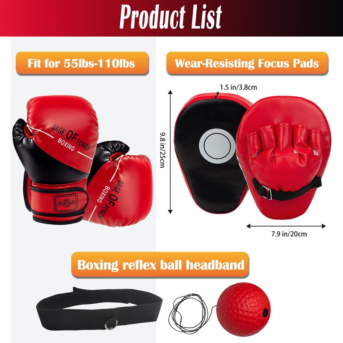 3 w 1 zestaw bokserski z pazurami i rękawicami bokserskimi dla dzieci, z bokserską piłką refleksyjną, zestawem padów bokserskich dla dzieci do treningu Kickboxingu, MMA, Muay Thai, Karate, Taekwondo