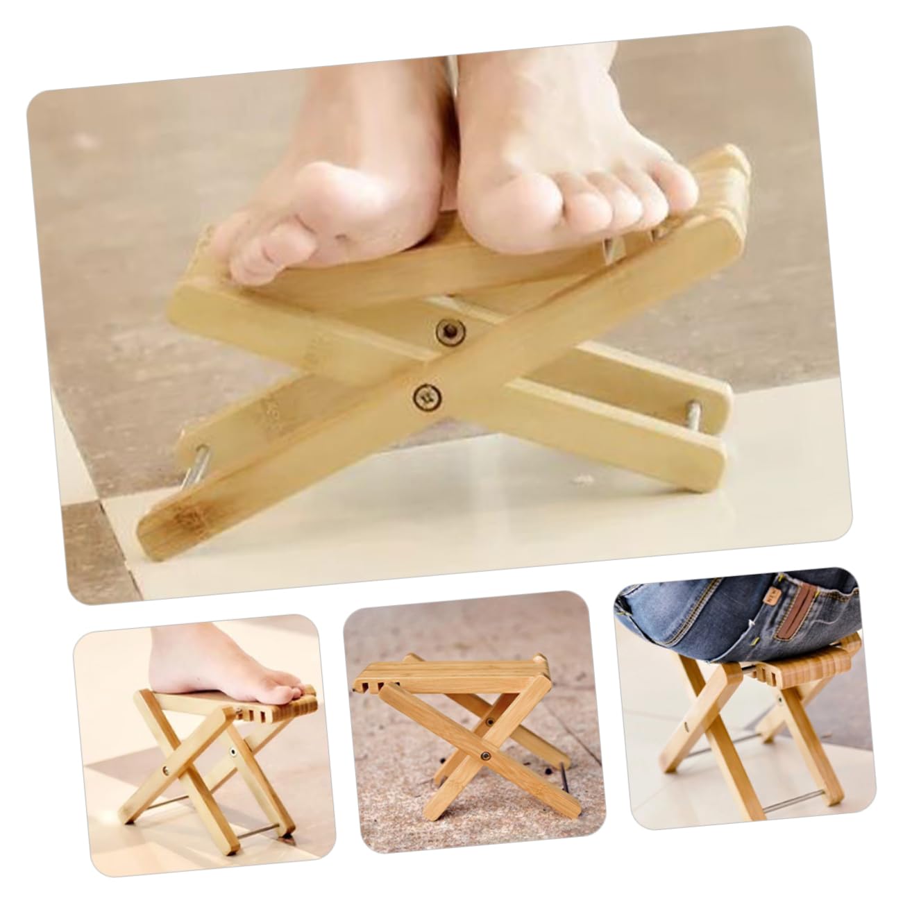 Sgabello Poggiapiedi per Chitarra Classica in Legno Marrone Pieghevole e Portatile con Capacità di Carico Elevata e Borsa per Riporre, per Camera da Letto e Ufficio