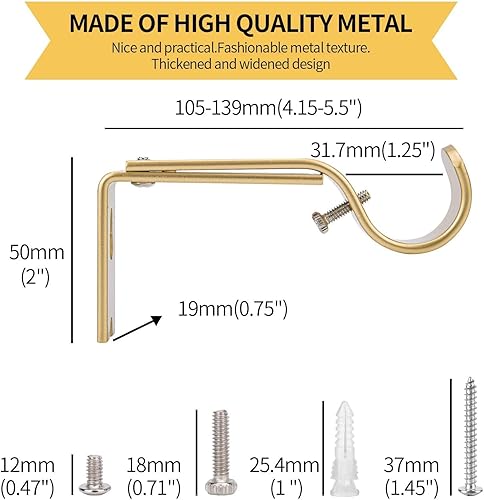 Miniatura 2 de Ycolnaefllr Juego de 3 soportes de barra de cortina ajustables dorados, soportes de barra de cortina para colgar soportes resistentes para barra de
