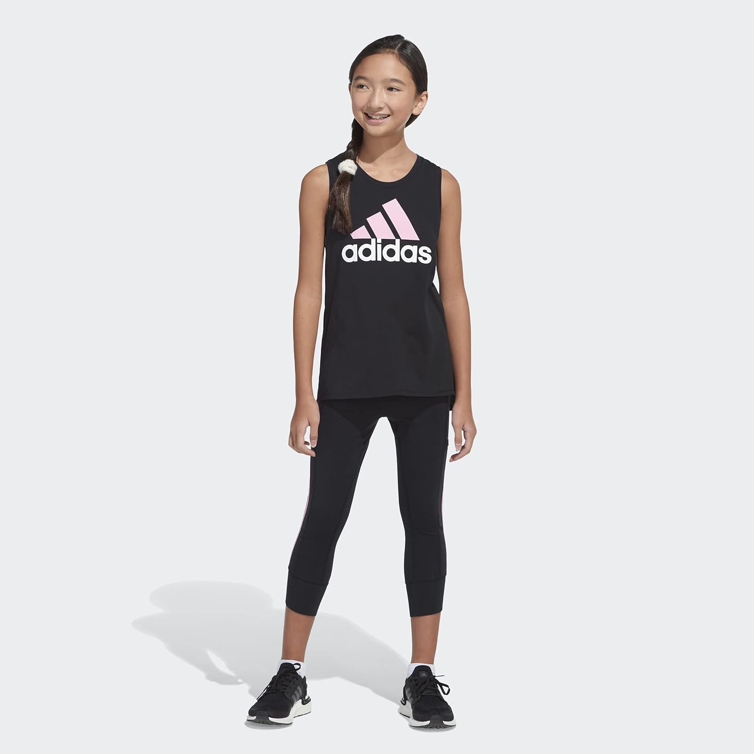 adidas Girls' Sleeveless Muscle Tank Top Large Black