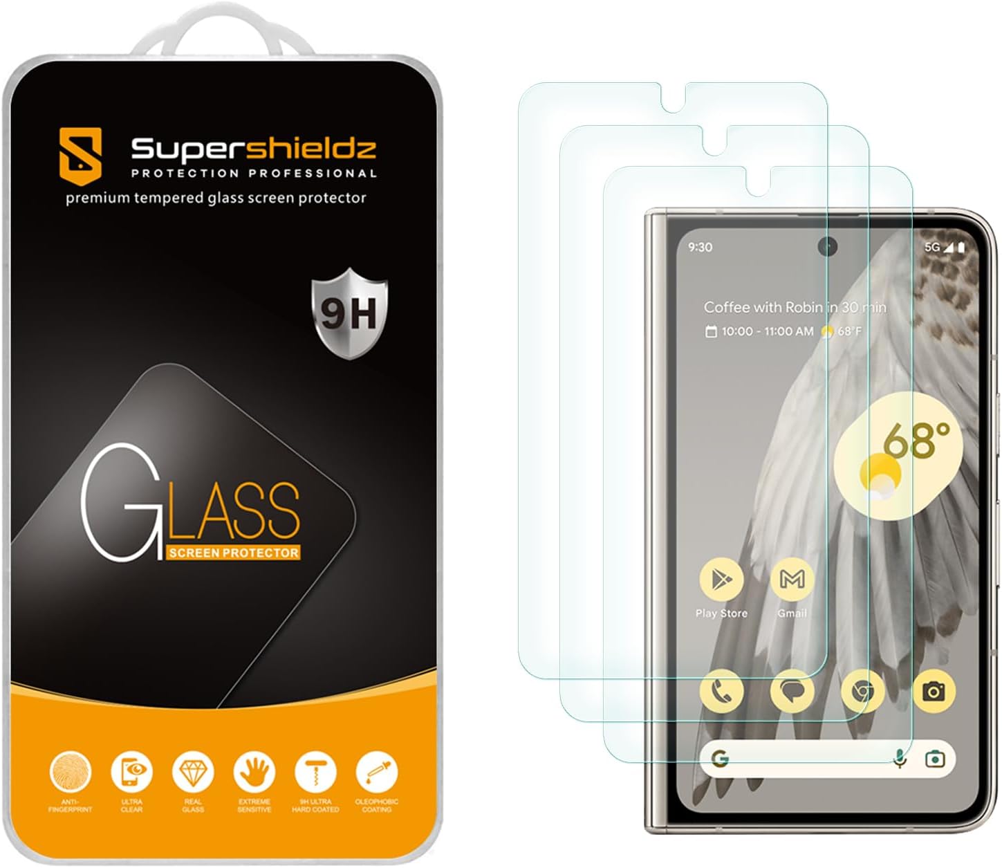 Supershieldz (3 Pack) Designed for Google Pixel Fold (Front Screen Only) Tempered Glass Screen Protector, Anti Scratch, Bubble Free