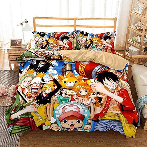 BJYGDMT Housse de Couette One Piece Manga, Parure de Lit One Piece Anime 1-2 Personne avec Fermeture Éclair - Sets de Housse Couette avec Taies d'oreiller-Anime_EU-Double200x200cm