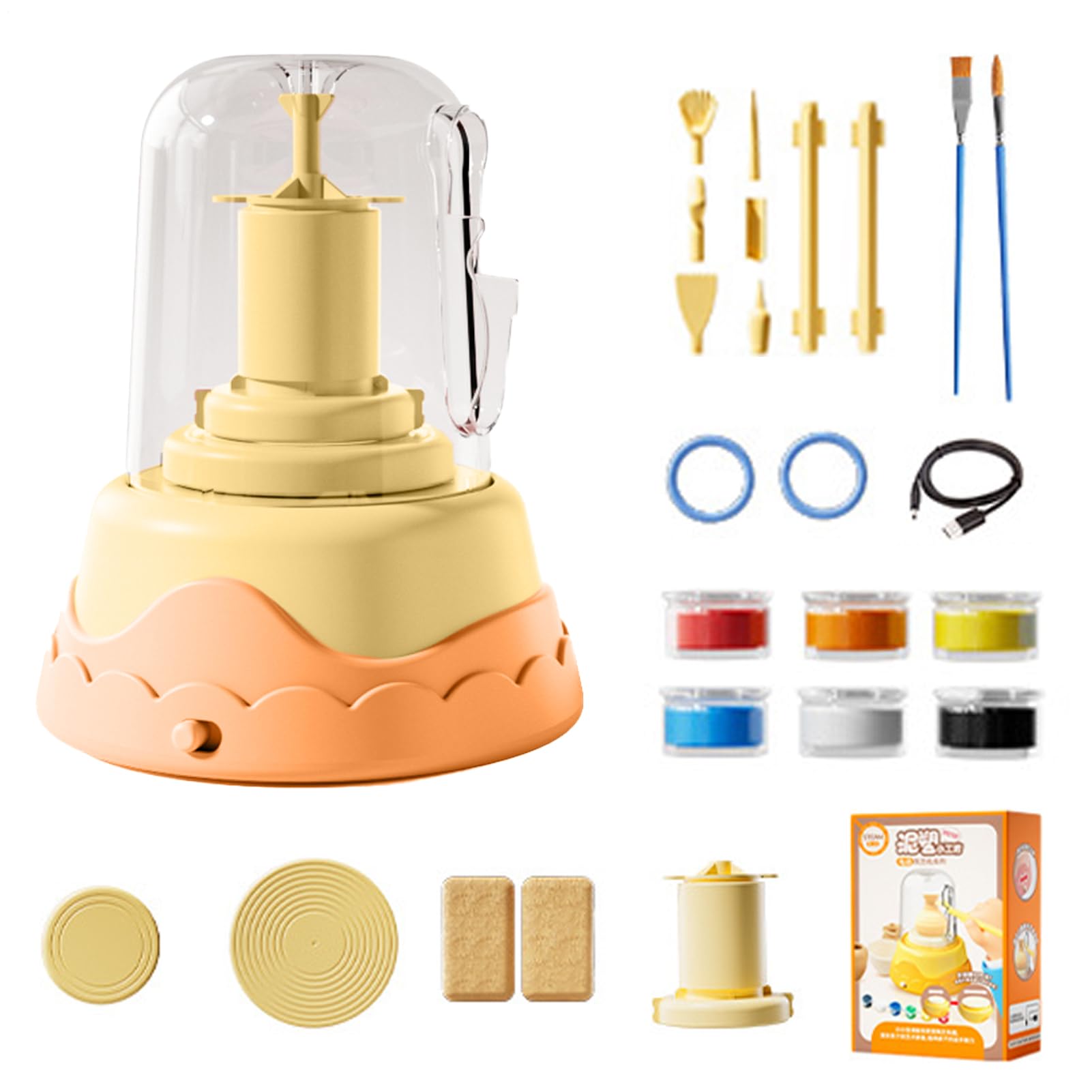 Pottery Kit, Clay Wheel, Air Dry Sculpting Set, Handmade Ceramics Tools, Beginner Craft Supplies for Adults and Kids, Creative Art Project, Studio Activity 5.12x5.12x5.91 Inch