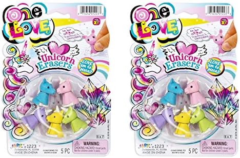5 Pc Mix n Match Rainbows and Unicorns Unicorn Eraser Sets, Set of 2 Packages