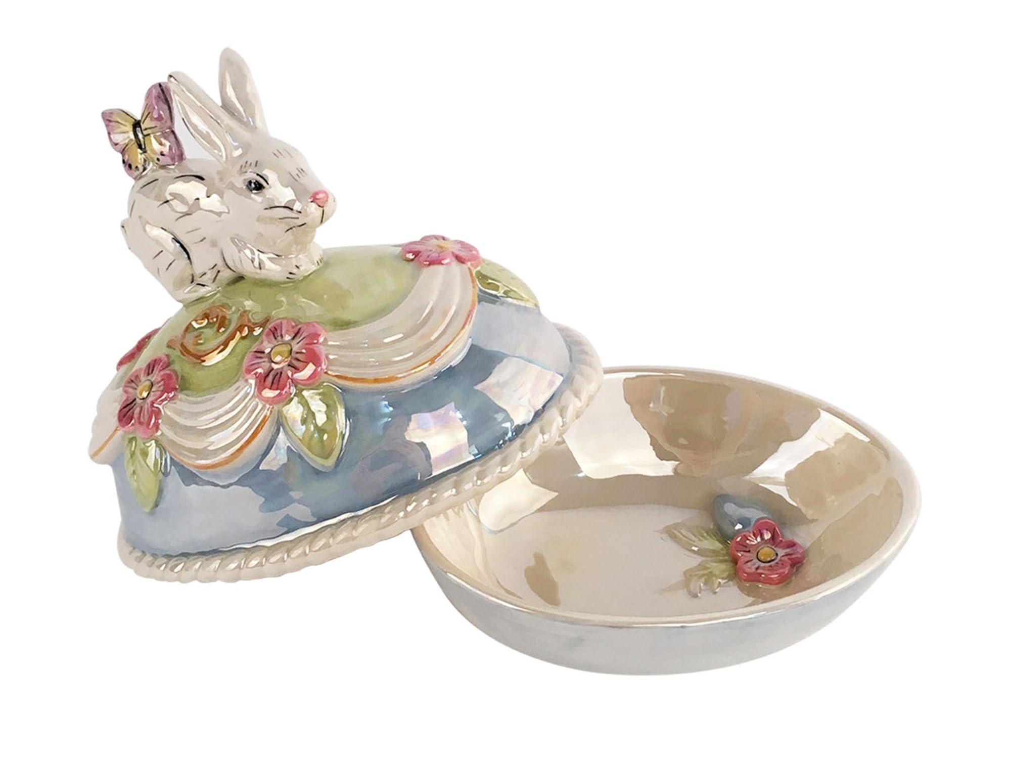 Blue Sky ClayworksLuster Egg Dish, 6-inch Length, Multicolor, Spring, Gift, Tabletops