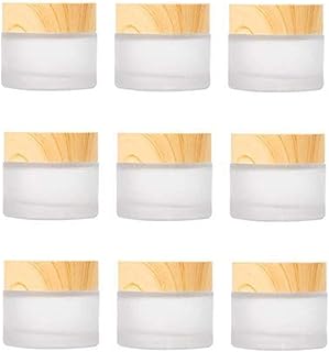 10 Packs 15ml/15g Empty Sample Jars Frosted Glass Cream Jar Bottle with Wood Grain Lid Cosmetic Containers Glass Cream Box Refillable Glass Cream Jar Pot for Makeup Lotion Face Eyeshadow Lip Balms