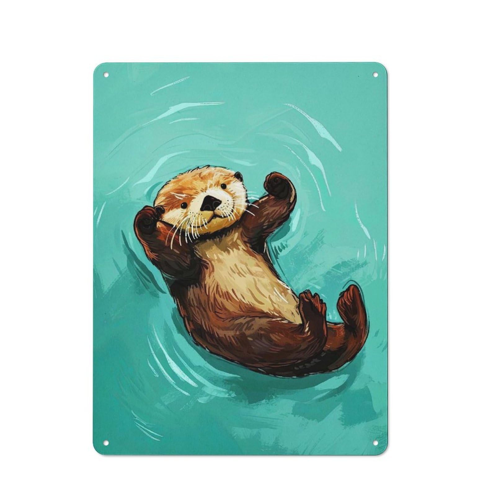 Junmoney Cute Baby Otter Tin Wall Sign 40X30cm, Country Style Bistro Wall Plaque For Coffee Bar, Kitchen, Bistro Or Tea Corner