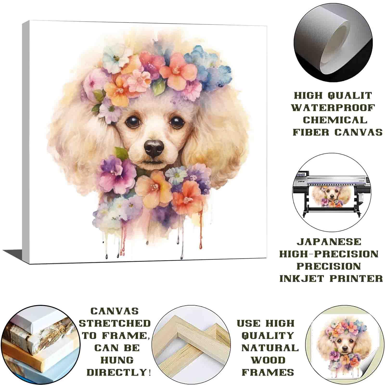 Amazon.co.jp: プードル犬の水彩画プリント-フランス水彩絵の具