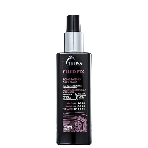 TRUSS Fluid Fix – Rizo de larga duración y fijación definitoria – Spray protector de calor sin enjuague para el cabello – Proporciona definición y