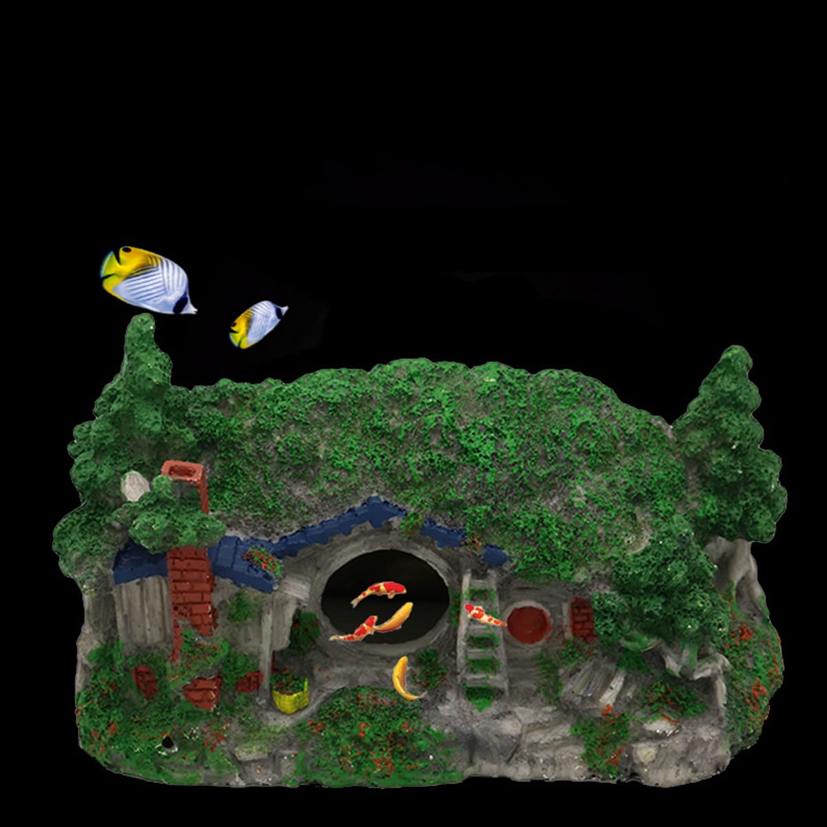 Vista De Montaña Ornament Aquarium, Casa De La Casa Cava Puente Decoración De Peces, Adornos De Puente De Piedra De Rocas Simulación De Resina Aquarium Paisaje,16.5 * 10.5 * 10.5cm