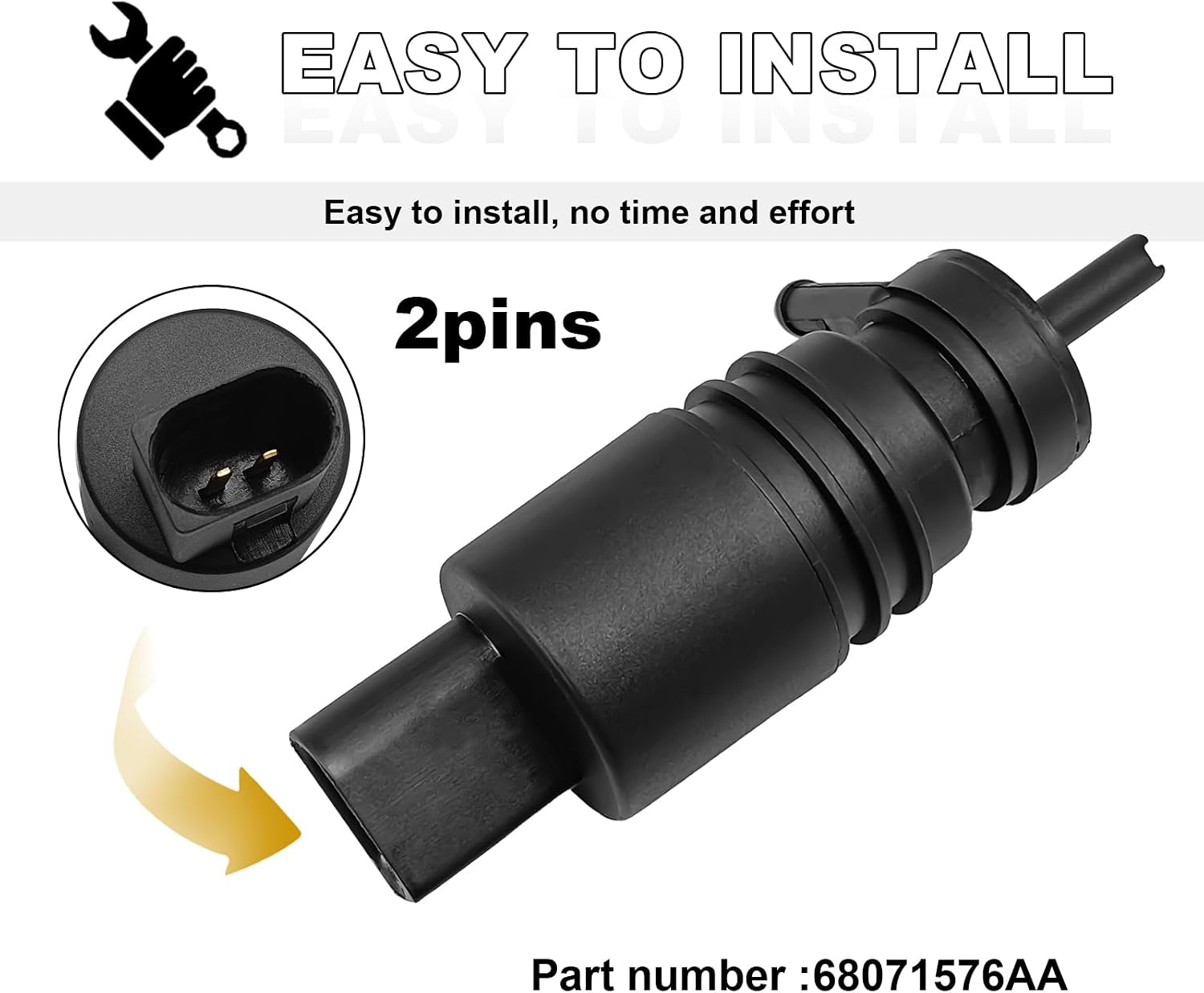 Windshield Washer Pump & Grommet, Compatible with 2009-2016 Ram 2500, 2009-2017 Ram 1500/ Ram 3500, Replace OE number 68071576AA