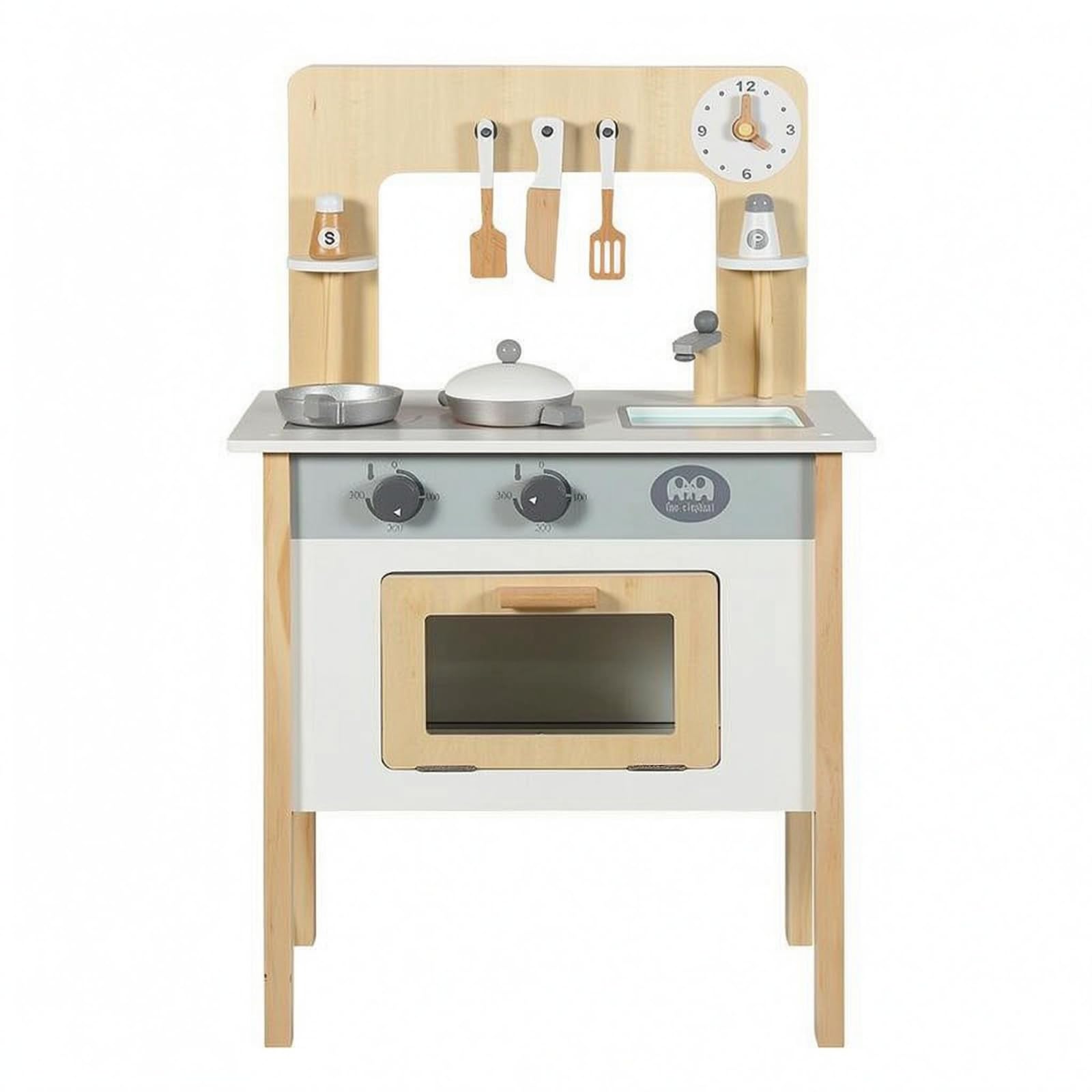 Spielküche Kinderküche Küchenmöbel Spielset Holz Herdplatte Spülbereich Ofentür Bedienknöpfe Regal Rückwand Kochgeschirr Und Besteck für Vorschule Familienbereich , Weiß