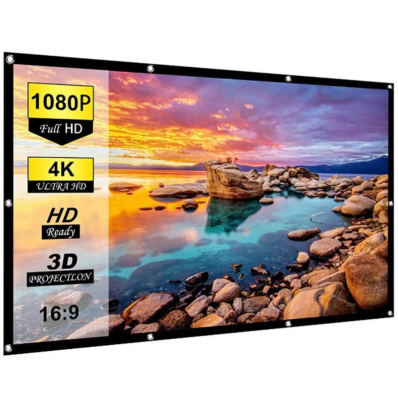 Image of 16:9 Aspect Ratio, 79 Inches Diagonal, 69X39 Inches, 1.2 Gain, Black Coated from Back Side, Supports UHD-3D-4K-8K Technology Universal Eyelets Type Foldable Anti Crease Projector Screen