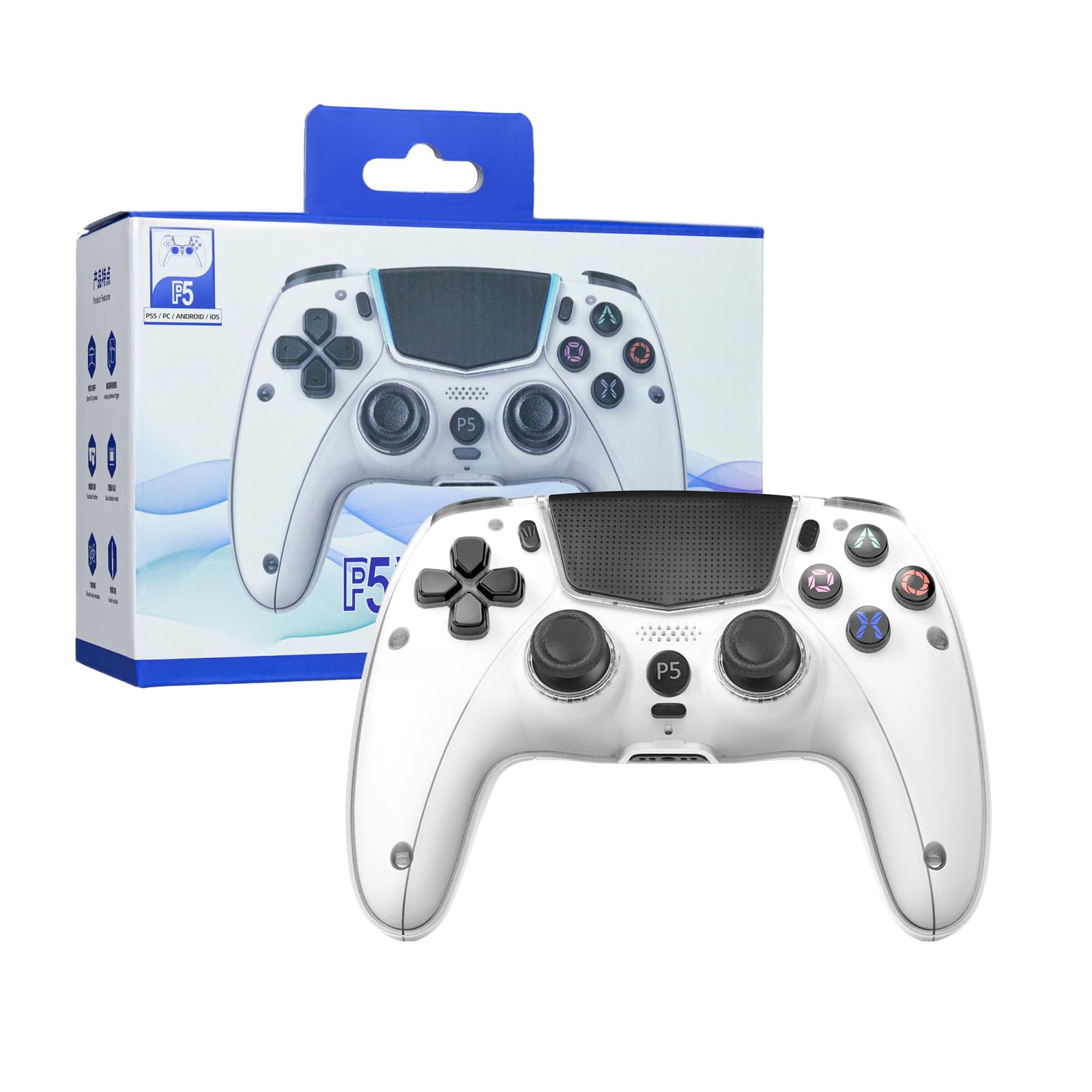 MTEZIZ Mando Inalámbrico para PS-5/PC/MAC/iOS/Android/Steam Deck, Gamepad con Doble Vibración/Conector para Auriculares