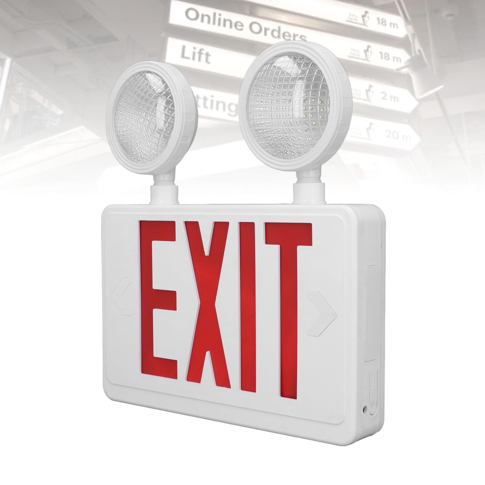 Señal Luminosa de Salida de Emergencia, IP65 Impermeable LED de Doble Cabezal Giratorio 180° Horizontal 90° Vertical con ángulo de Haz de 120°, para Edificios Comerciales,