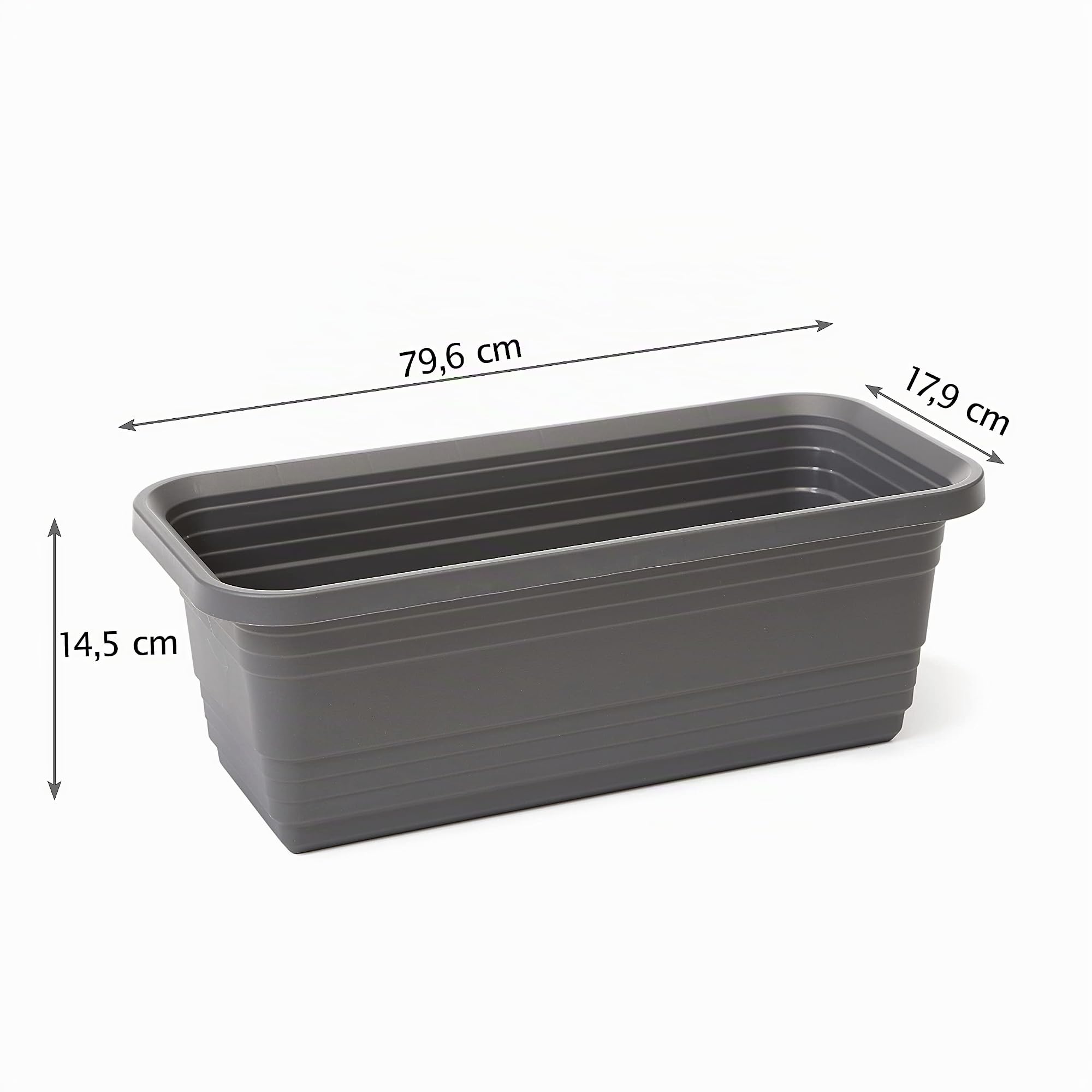 Tymar Lot de 2 jardinières rectangulaires avec soucoupe - Pour balcon, terrasse - En plastique - Anthracite - 79,6 x 17,9 x 14,5 cm
