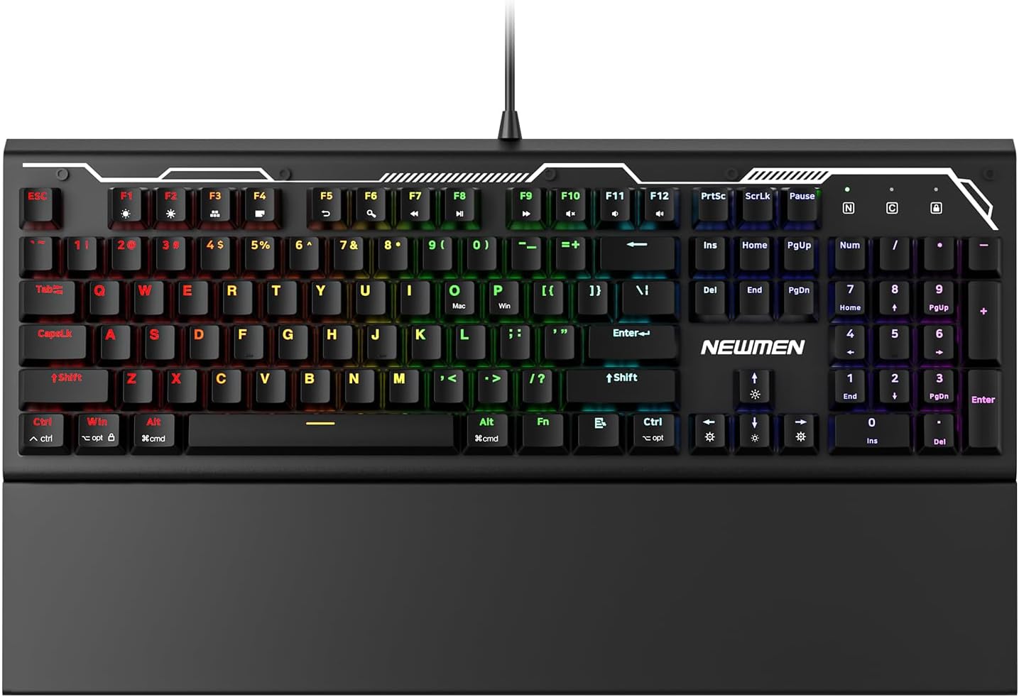 Newmen GM101 Mechanical Gaming Keyboard,RGB Backlit Wired Keyboard with Wrist Rest,Anti-Ghosting Aluminum Mechanical Keyboard for PC Mac(Blue Switches)
