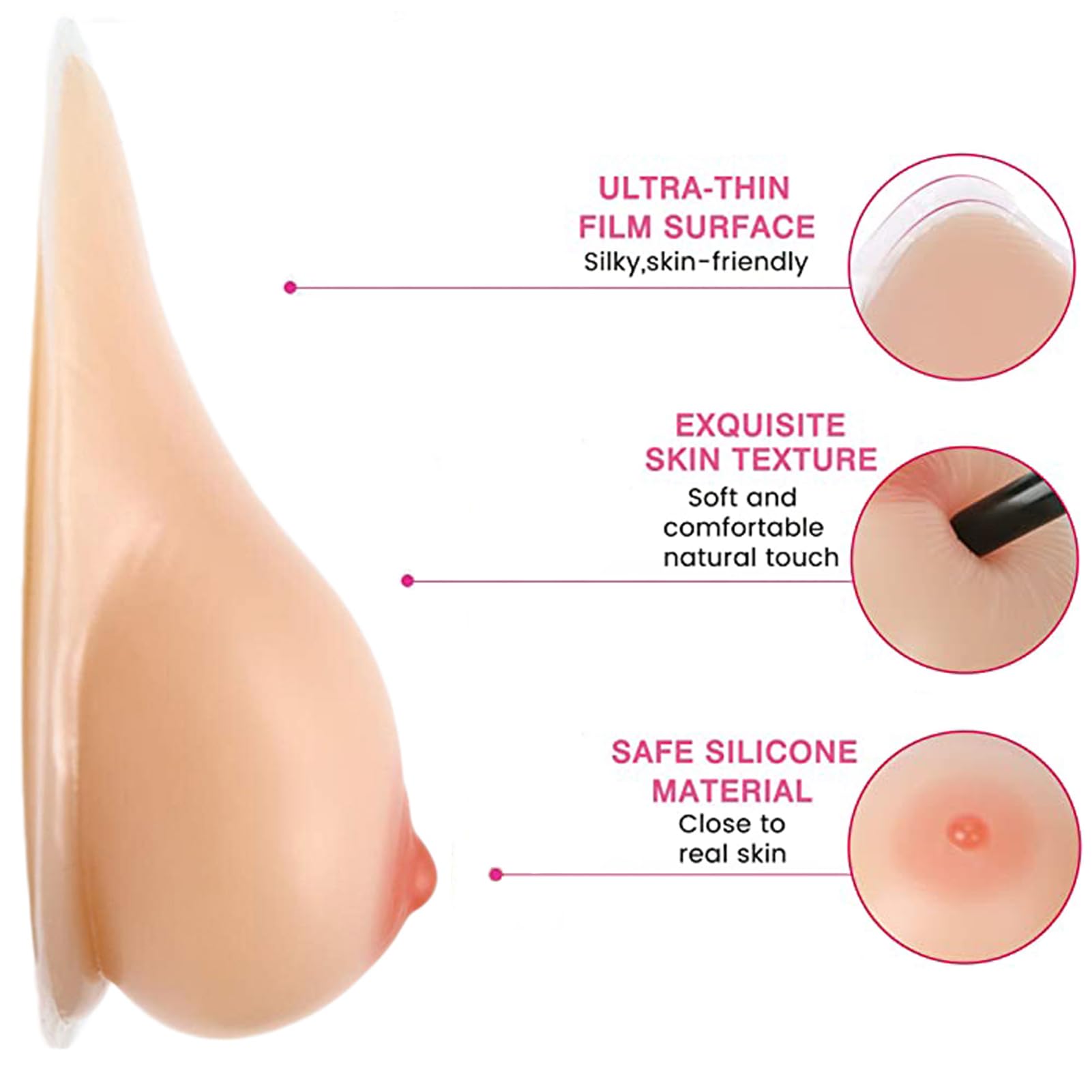 Silikonowe Protezy Piersi Dla Kobiet Samoprzylepne Wkładki Do Biustonoszy Po Mastektomii Akcesoria Dla Osób Transpłciowych Cosplay(1000g/pair, Nude)