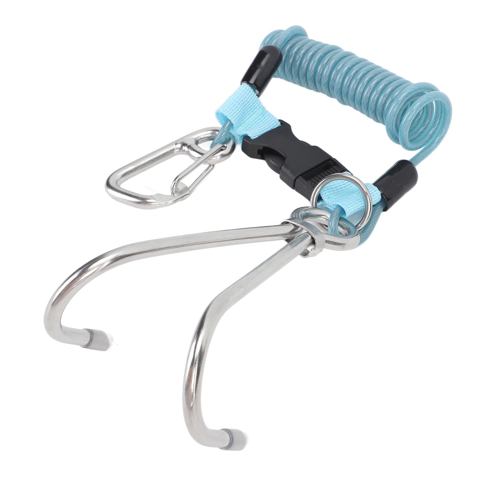 Lybunair Stainless Coiled Diving Hook, Coiled Lanyard Rope for Diving, Climbing (Blue)