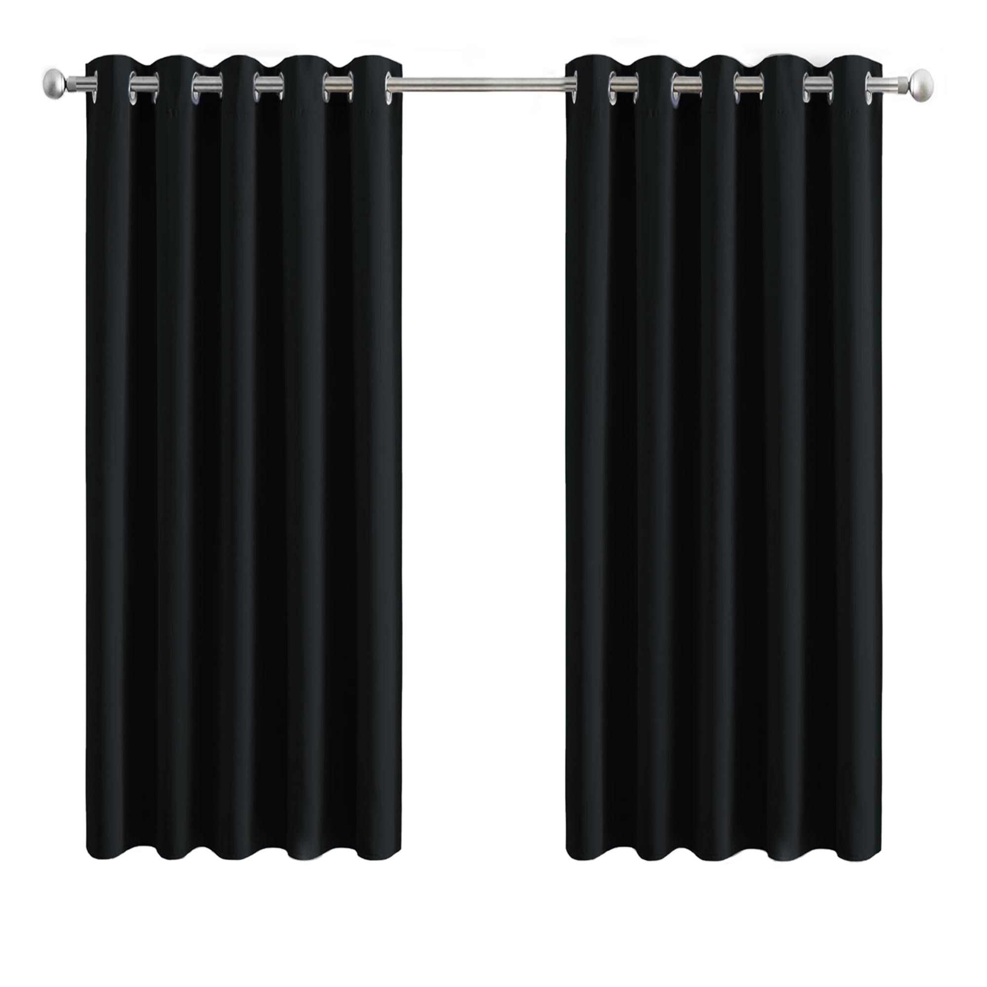 Aspire Homeware Black Blackout Curtains for Bedroom - Eyelet Door Curtains 66 x 84 inch Drop Thermal Insulated Super Soft Ring Top Living Room Window Curtain with Matching Tieback, 2 Panels
