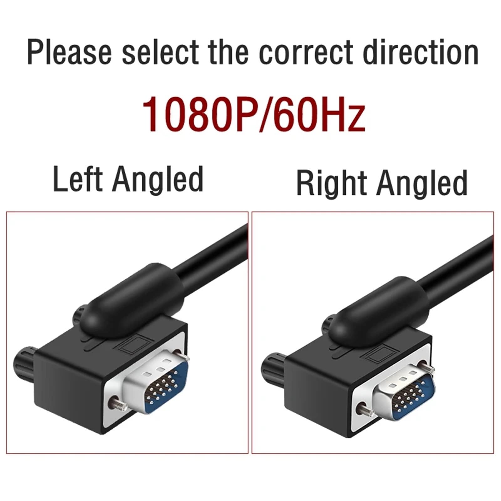 Kabel VGA 1080p do monitora komputerowego, standardowe złącze 15-pinowe, prawy kąt w lewo w górę w dół, męski kabel SVGA do komputera stacjonarnego (Up Angled, 1,5 m)