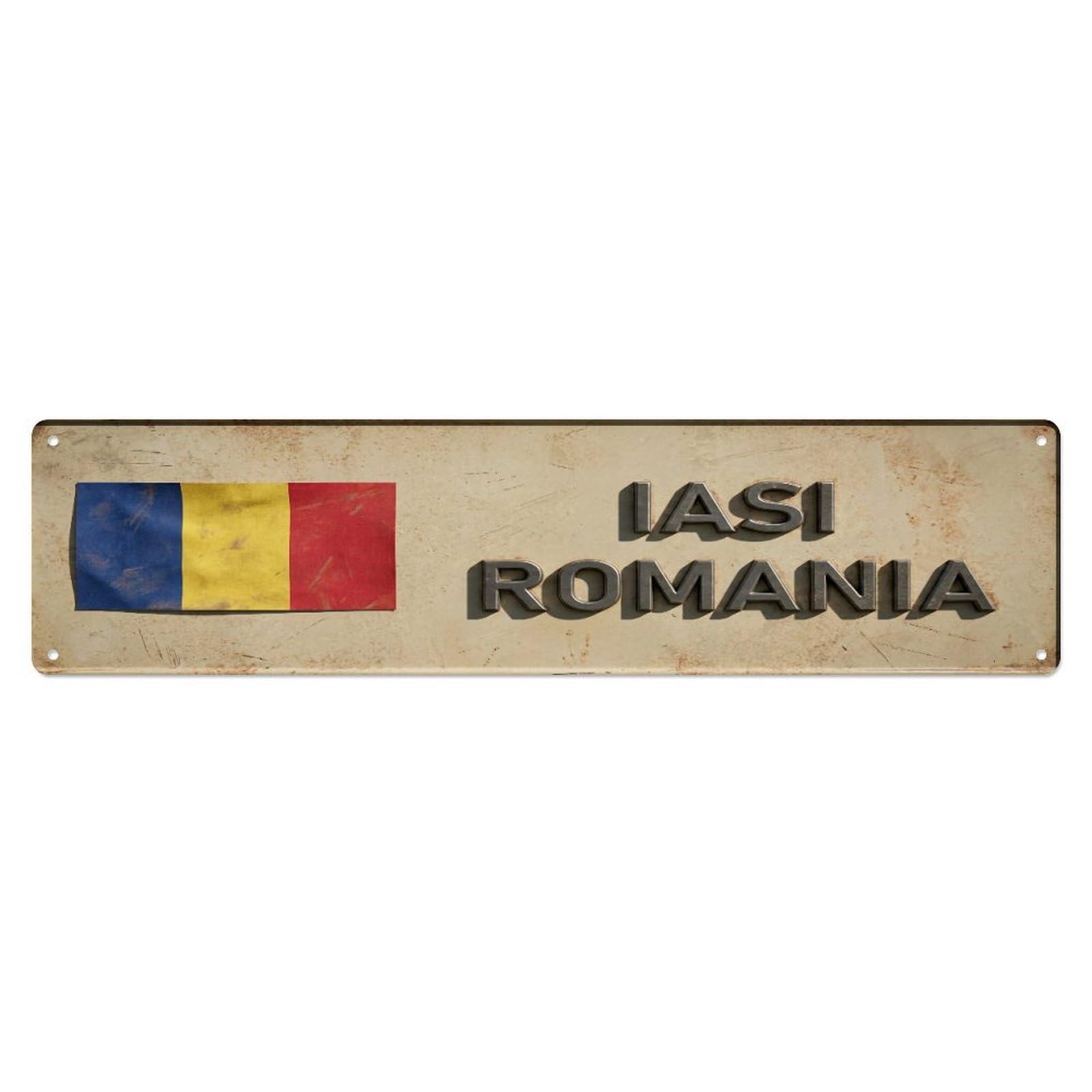 Metal Tin Sign Vintage Iasi Romania Flag Decor Rustic Travel