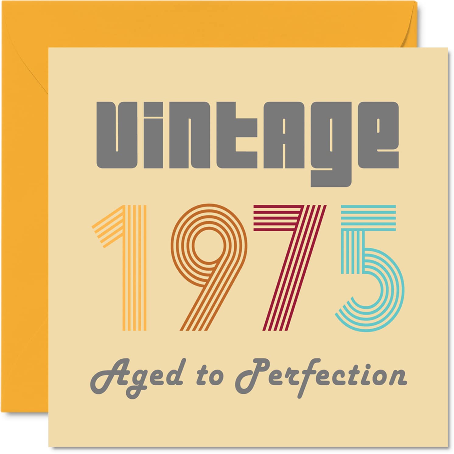 48th Birthday Cards for Men Women - Vintage 1975 Aged To Perfection - 48 Birthday Card Funny for Her Him, 145mm x 145mm Best Friend Birthday Greeting Cards for Mum Dad Brother Sister Uncle Auntie