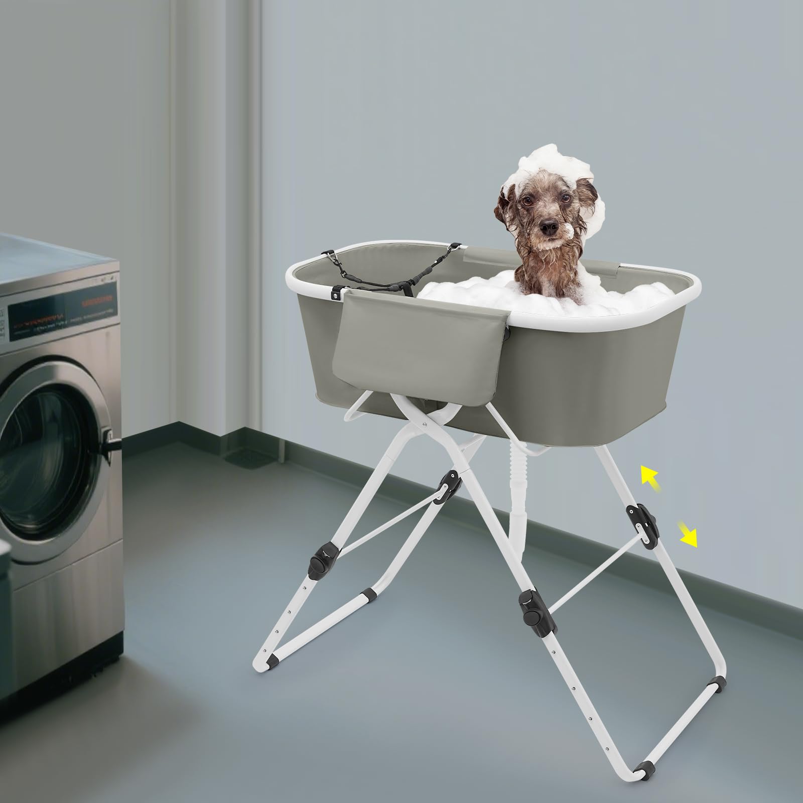 Baignoire portable et pliable pour chien surélevée - Hauteur réglable sur 5 niveaux - Charge maximale : 68 kg - Pour chiens et chats de petite à moyenne taille - Gris
