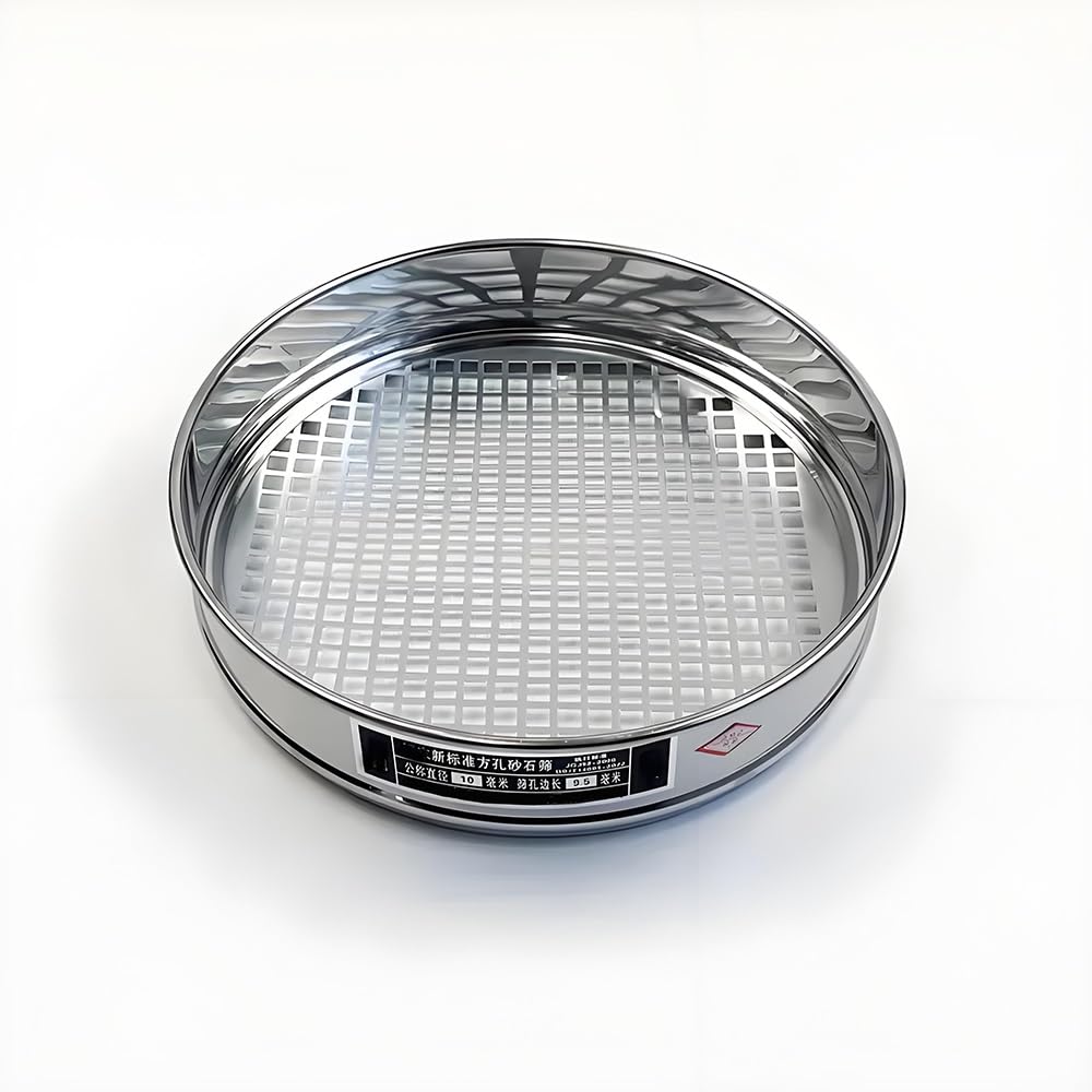 Sito laboratoryjne do badań żwiru, kwadratowe oczka 20 cm, otwór 0,075-90 mm, chromowana pokrywa i tacka(1.18 mm)