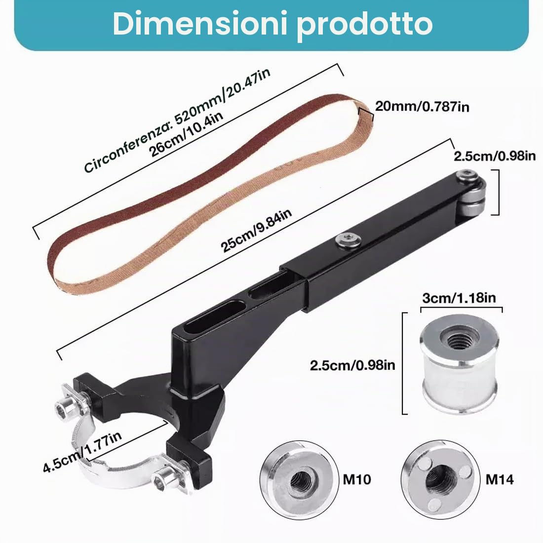 Mini smerigliatrice con 6 cinghie abrasive (60/120 ogni 3 pezzi), lucidatrice multifunzione senza fili, mini levigatrice fai da te per smerigliatrici angolari elettriche da 100/115/125 mm