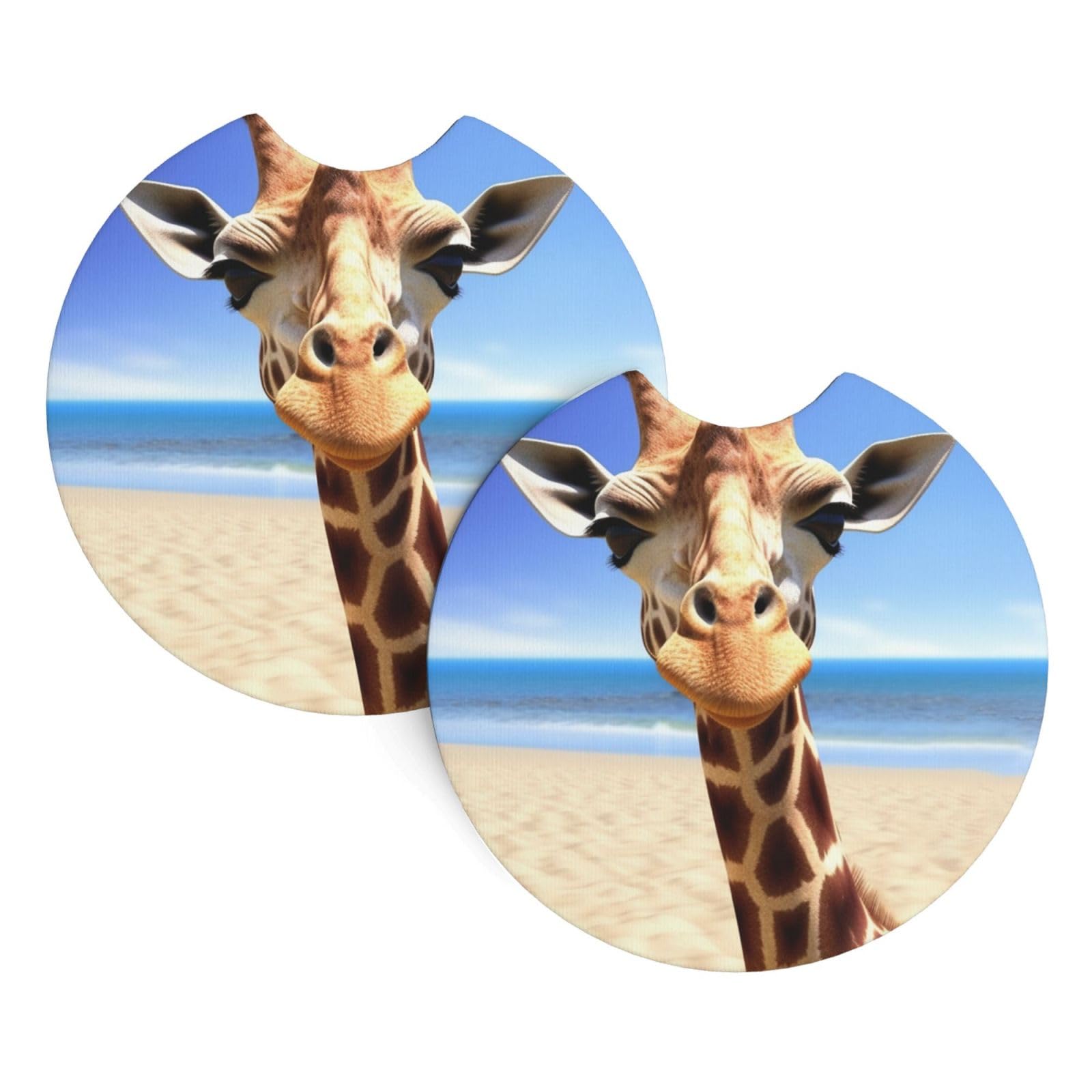 2PCS Car Coaster for Cup Holders Universal Auto Cup Mat Beach Giraffe Cup Coaster Pad 2.7" Waterproof Neoprene Non-Slip Cup Holder Coasters Car Interior Accessories for Women Men