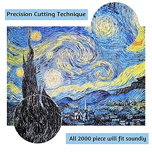 MISITU Puzzles für Erwachsene 2000 Teile Ölgemälde Kunstwerk Sternennacht Van Gogh Puzzle für Kinder ab 14 Jahren – Bild 4