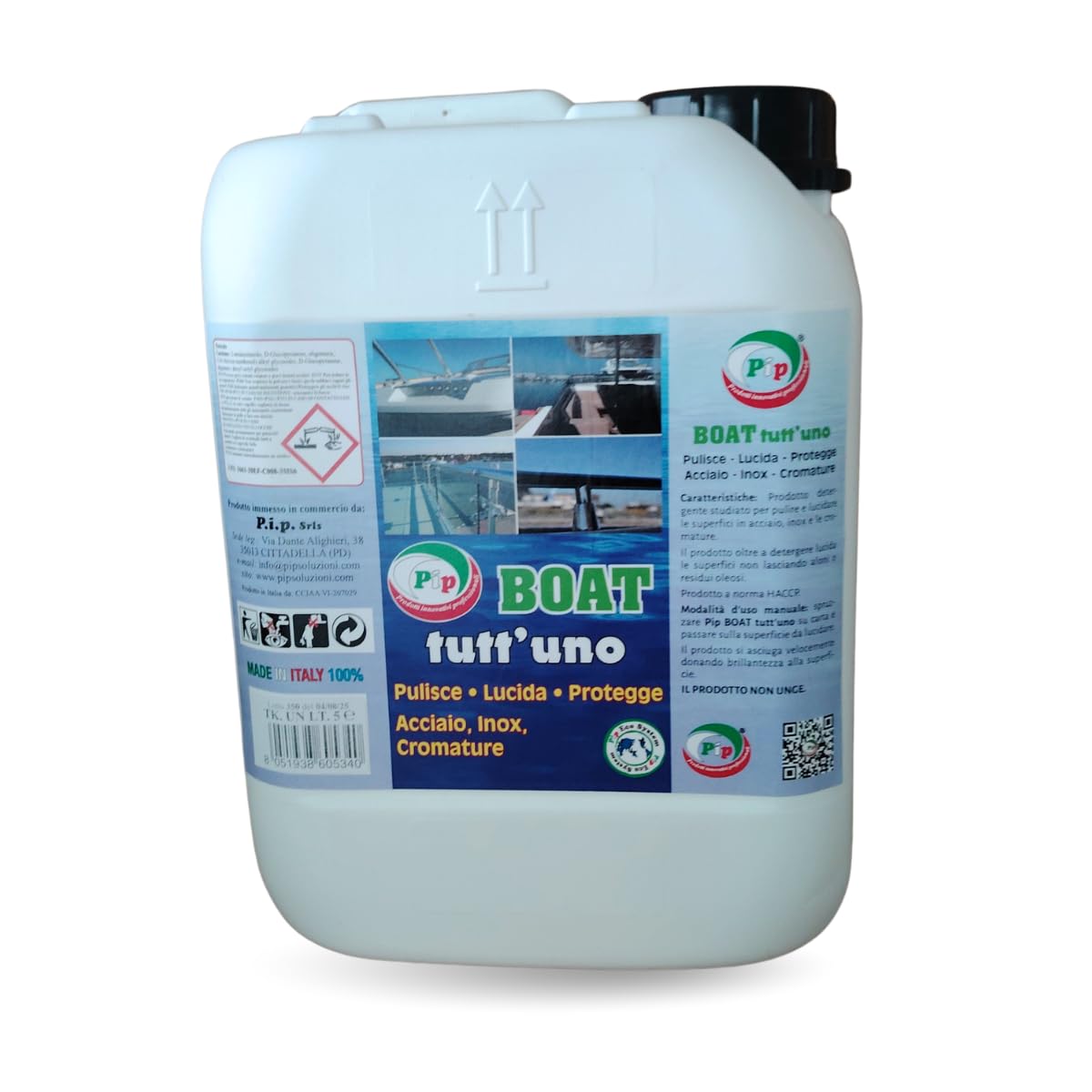 Pip Detergente per Barche Eco Boat Tutt'uno, Pulisce Lucida e Protegge Acciao Inox e Cromature, Completa Cura e Manutenzione della Imbarcazione, Professionale, Concentrato