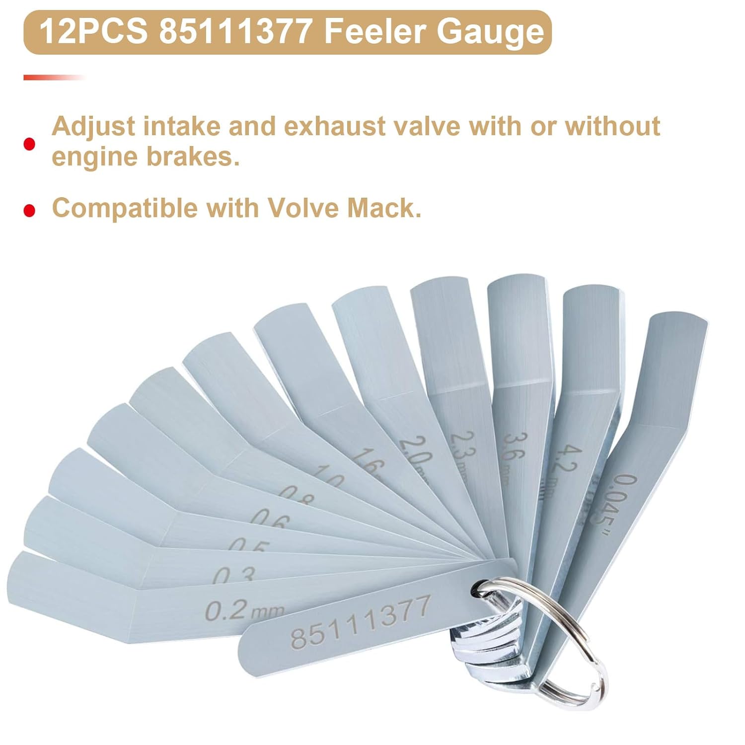 Feeler Gauge Jake Brake Tool Set Compatible with Volve Mack MP7 MP8 MP10 D12 D13 D16 Engines Replacement 85111377 88880052 88880053 Intake and Exhaust Valve Adjustment Kit,14PCS